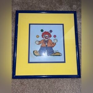 Framed Clown Cross-Stitch Art 1984